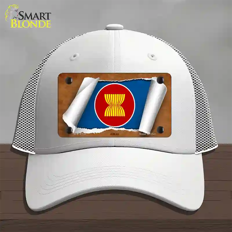 Asean Flag Scroll Novelty License Plate Hat Mesh / White