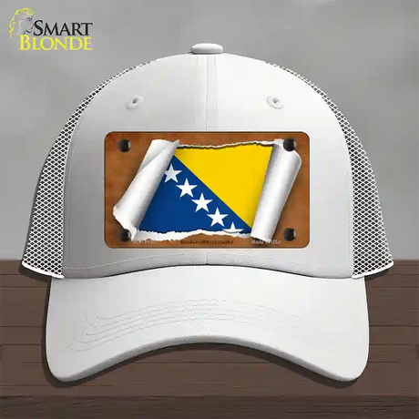 Bosnia-Herzegovina Flag Scroll Novelty License Plate Hat Mesh / White