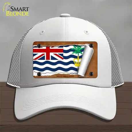 British Indian Ocean Flag Scroll Novelty License Plate Hat Mesh / White