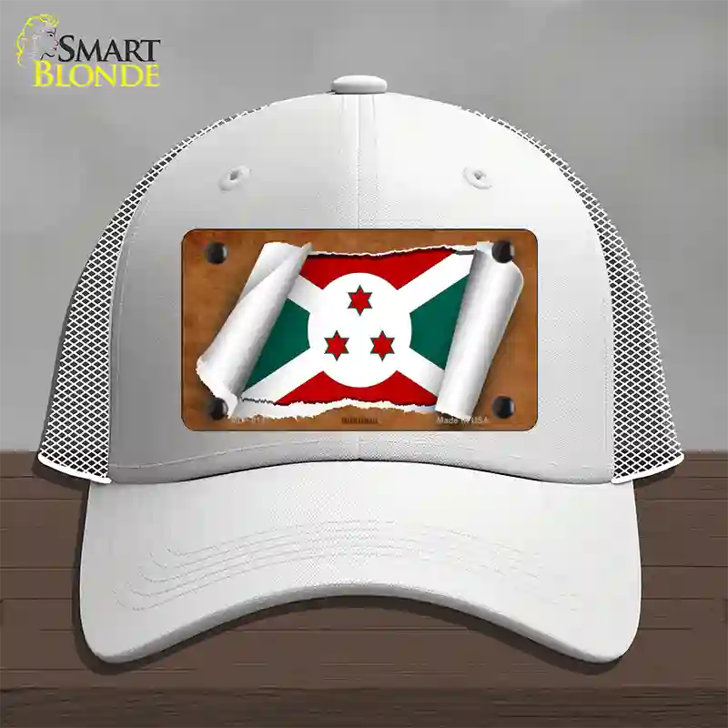 Burundi Flag Scroll Novelty License Plate Hat Mesh / White