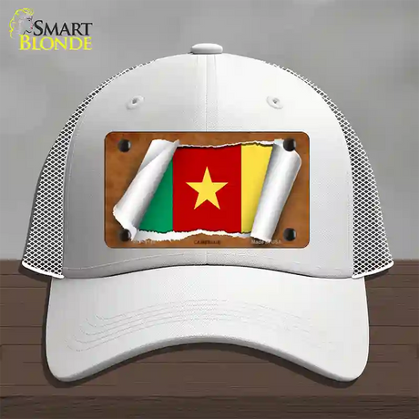 Cameroon Flag Scroll Novelty License Plate Hat Mesh / White