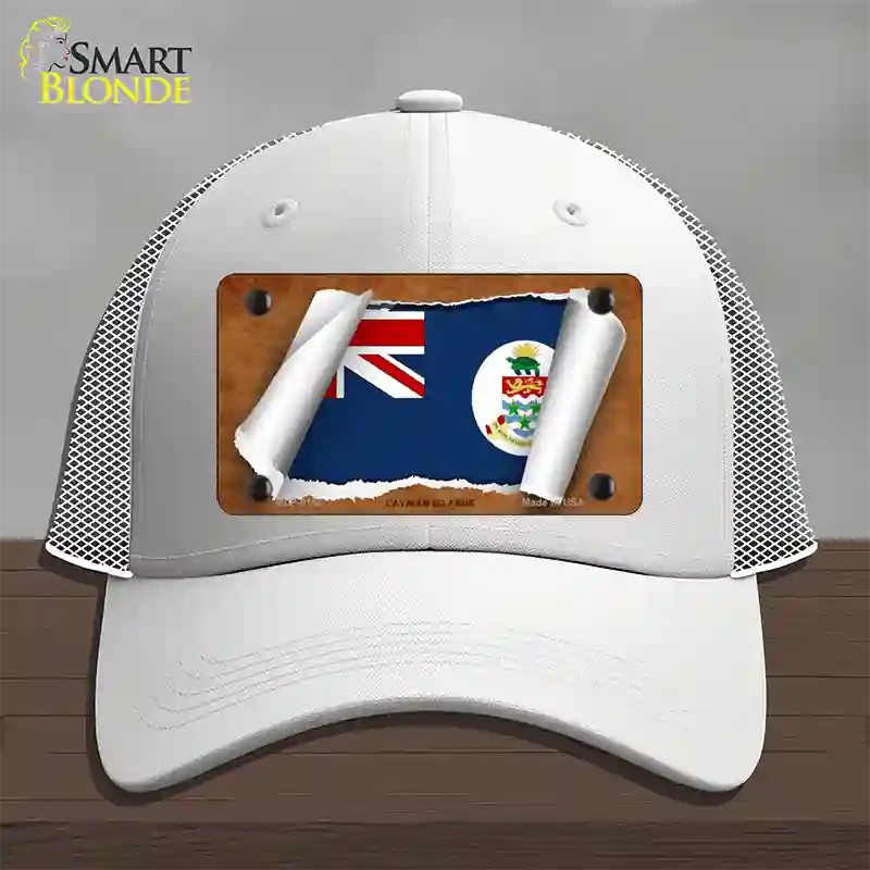 Cayman Islands Flag Scroll Novelty License Plate Hat Mesh / White