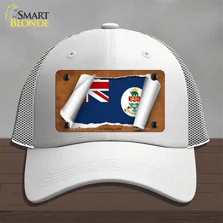 Cayman Islands Flag Scroll Novelty License Plate Hat Mesh / White