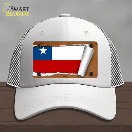 Chile Flag Scroll Novelty License Plate Hat Mesh / White