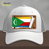 Comoros Flag Scroll Novelty License Plate Hat Mesh / White