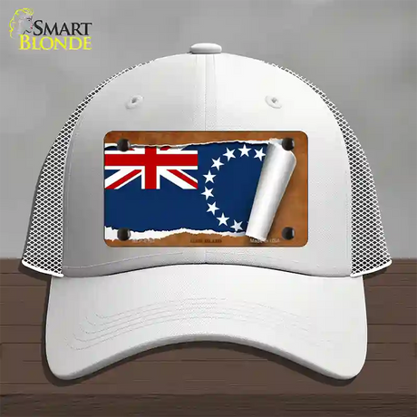 Cook Island Flag Scroll Novelty License Plate Hat Mesh / White