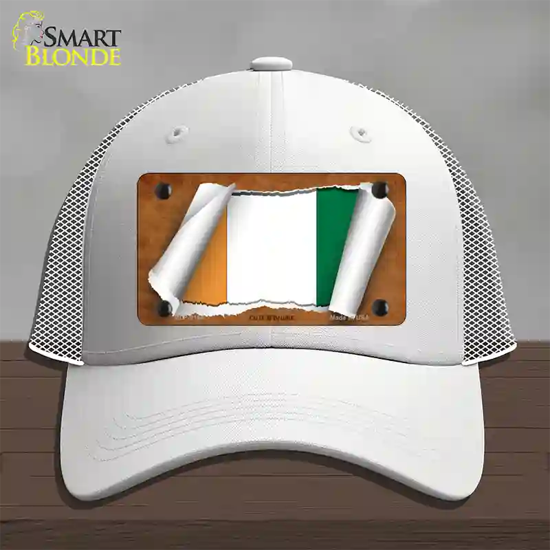 Cote DIvoire Flag Scroll Novelty License Plate Hat Mesh / White