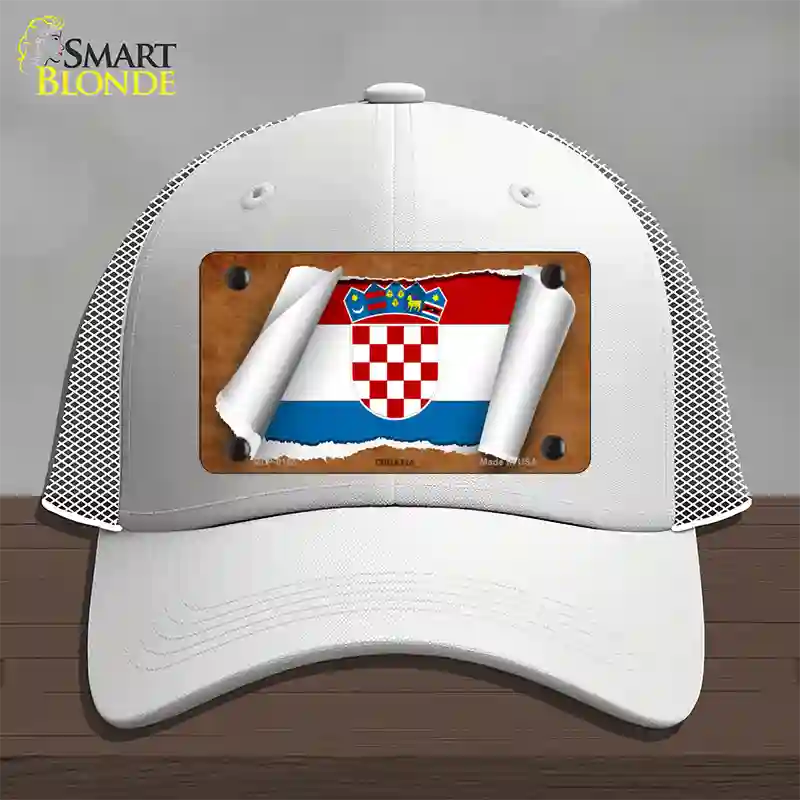 Croatia Flag Scroll Novelty License Plate Hat Mesh / White