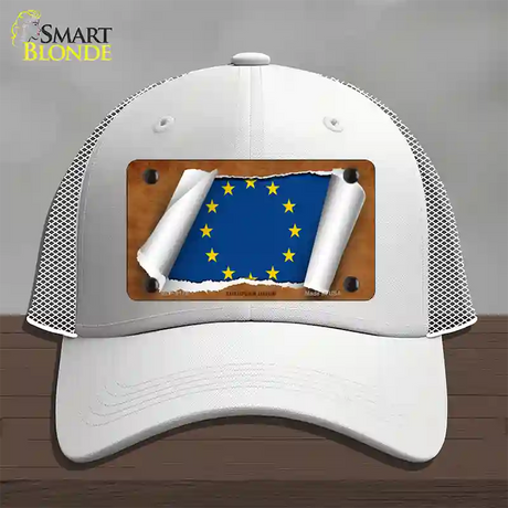 European Union Flag Scroll Novelty License Plate Hat Mesh / White