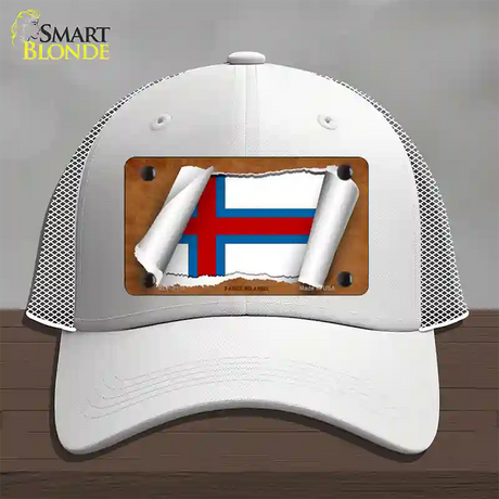 Faroe Islands Flag Scroll Novelty License Plate Hat Mesh / White