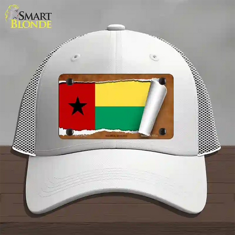 Guinea-Bissau Flag Scroll Novelty License Plate Hat Mesh / White