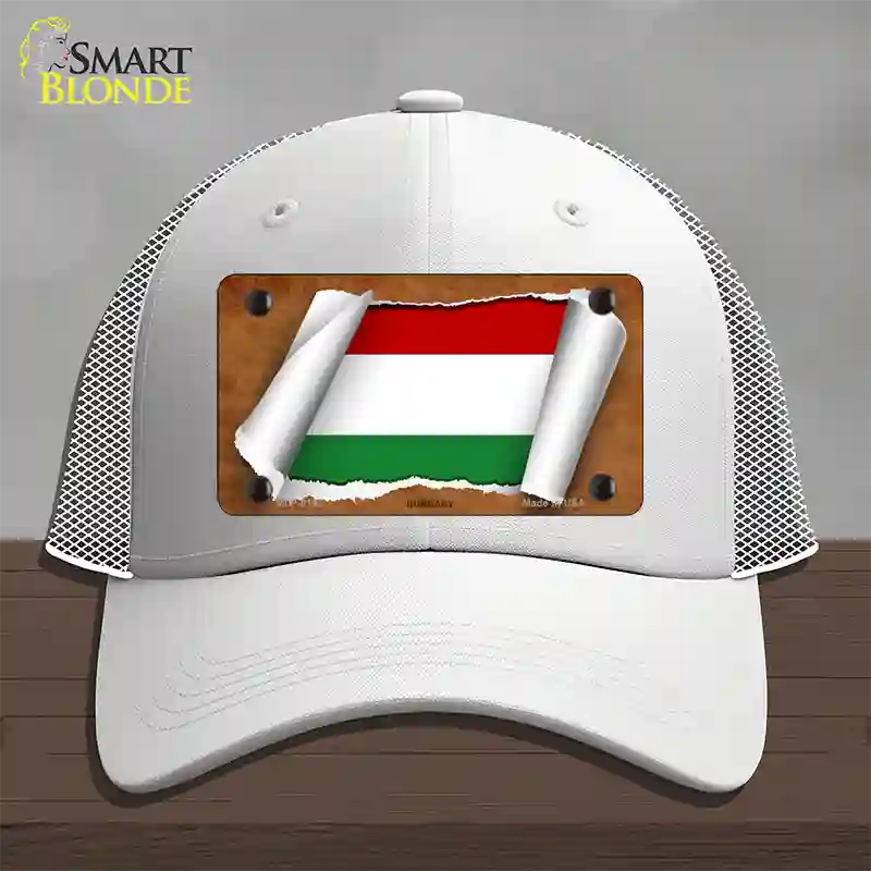 Hungary Flag Scroll Novelty License Plate Hat Mesh / White