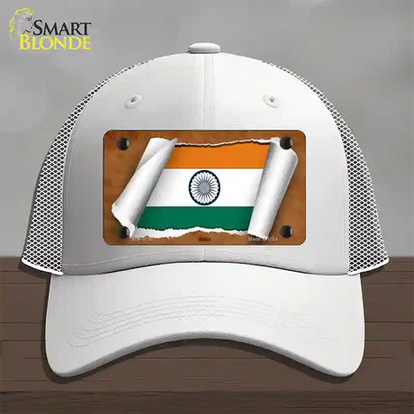 India Flag Scroll Novelty License Plate Hat Mesh / White