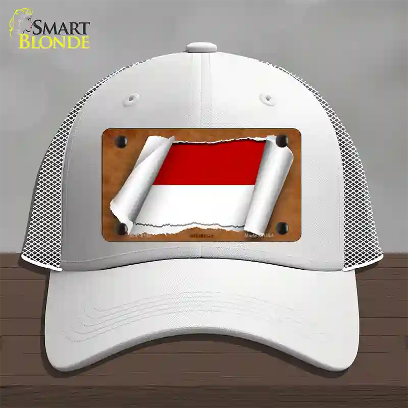 Indonesia Flag Scroll Novelty License Plate Hat Mesh / White