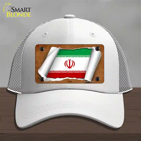 Iran Flag Scroll Novelty License Plate Hat Mesh / White