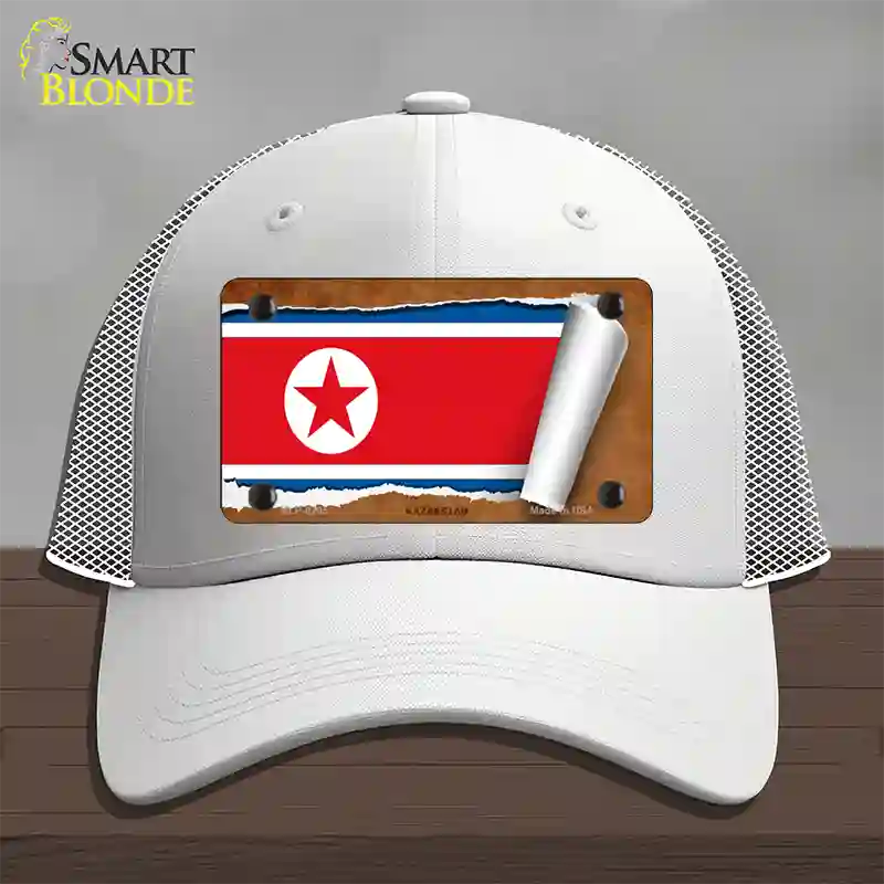 North Korea Flag Scroll Novelty License Plate Hat Mesh / White