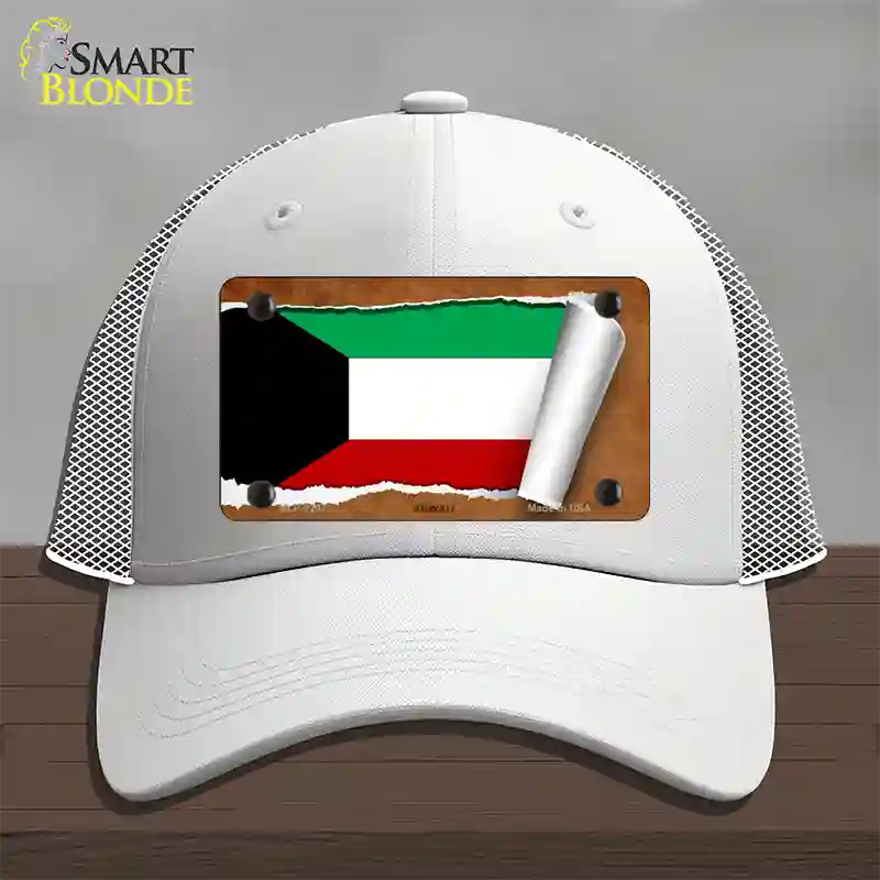 Kuwait Flag Scroll Novelty License Plate Hat Mesh / White