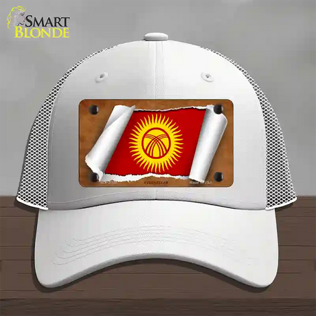 Kyrgyzstan Flag Scroll Novelty License Plate Hat Mesh / White