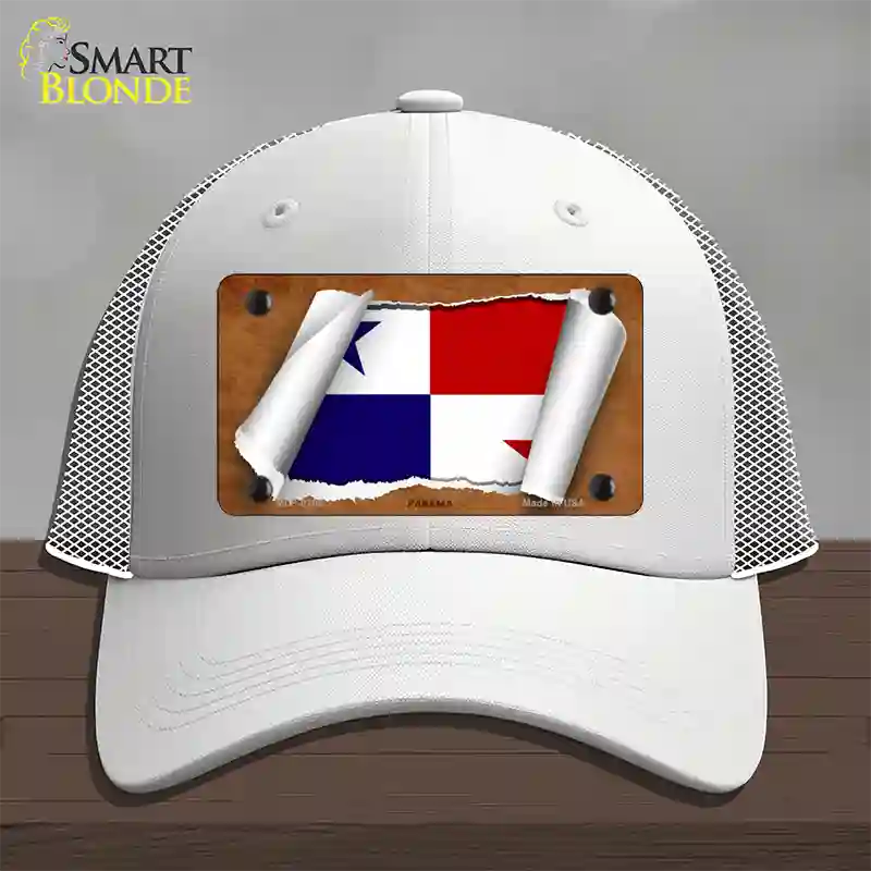 Panama Flag Scroll Novelty License Plate Hat Mesh / White