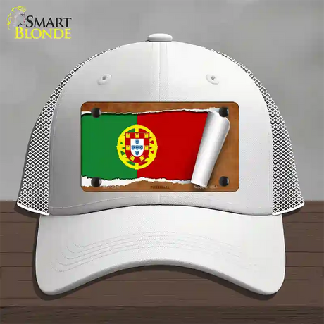 Portugal Flag Scroll Novelty License Plate Hat Mesh / White