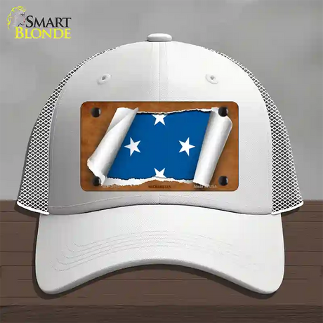 Micronesia Flag Scroll Novelty License Plate Hat Mesh / White