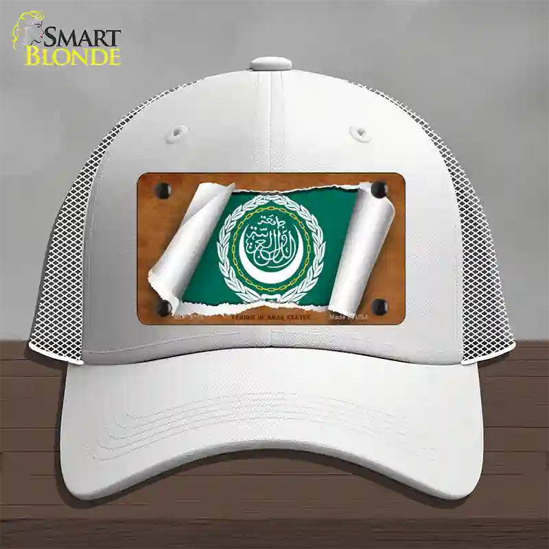 League of Arab States Flag Scroll Novelty License Plate Hat Mesh / White