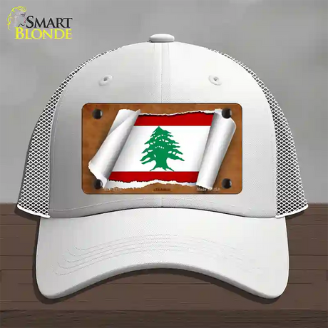 Lebanon Flag Scroll Novelty License Plate Hat Mesh / White