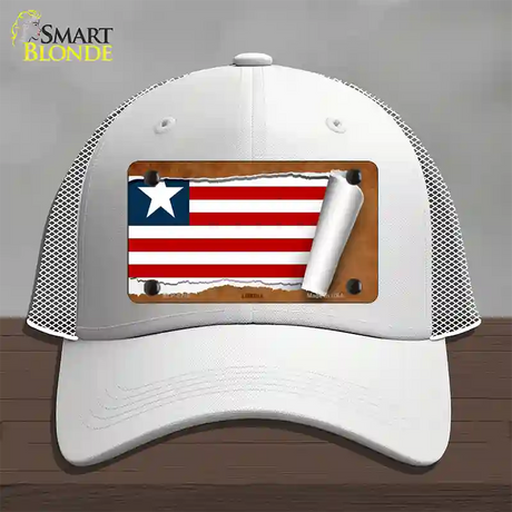 Liberia Flag Scroll Novelty License Plate Hat Mesh / White