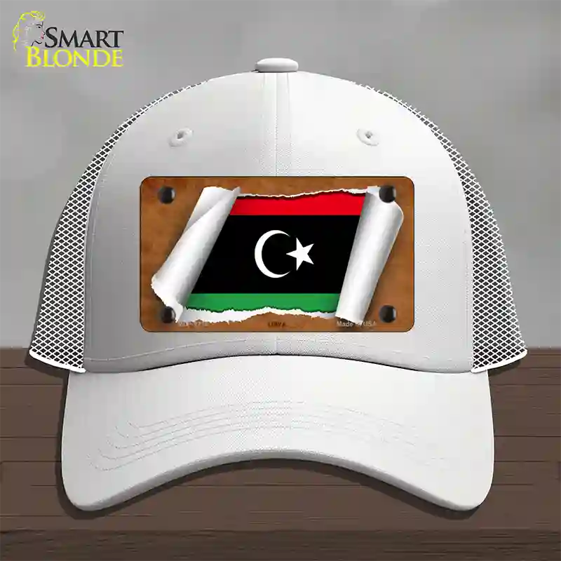 Libya Flag Scroll Novelty License Plate Hat Mesh / White