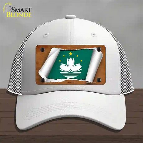 Macan Flag Scroll Novelty License Plate Hat Mesh / White