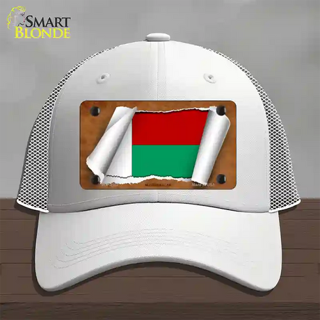 Madagascar Flag Scroll Novelty License Plate Hat Mesh / White