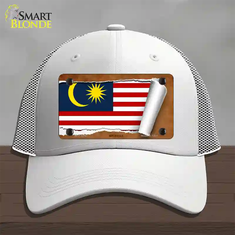 Malaysia Flag Scroll Novelty License Plate Hat Mesh / White