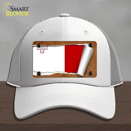 Malta Flag Scroll Novelty License Plate Hat Mesh / White