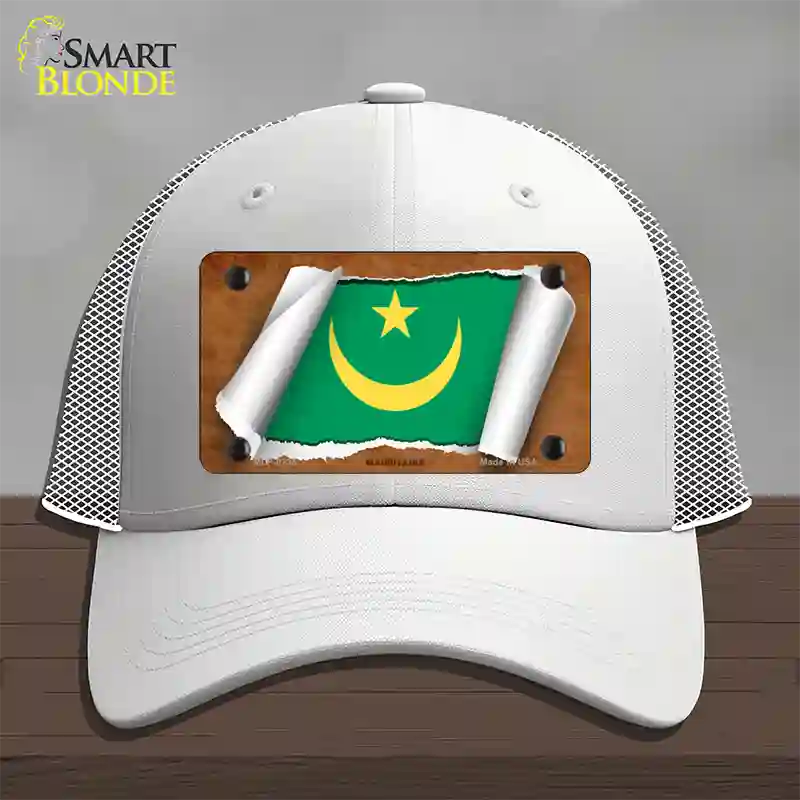 Mauritania Flag Scroll Novelty License Plate Hat Mesh / White