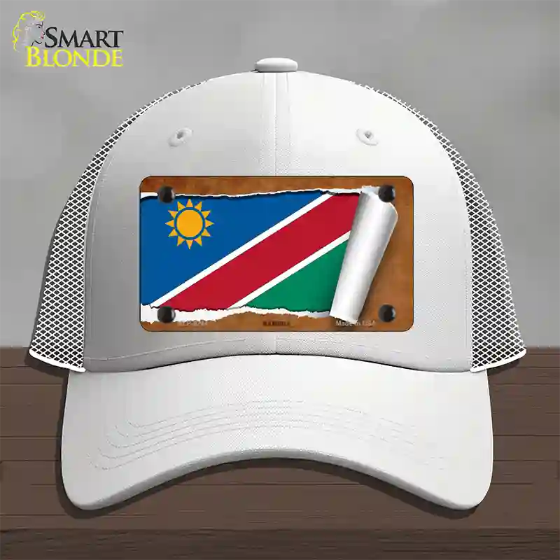 Namibia Flag Scroll Novelty License Plate Hat Mesh / White