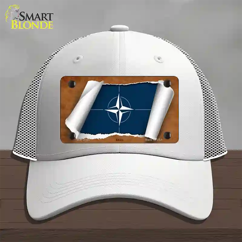 Nato Flag Scroll Novelty License Plate Hat Mesh / White