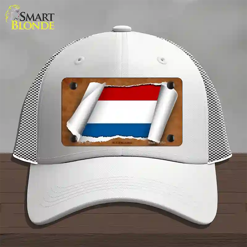 Netherlands Flag Scroll Novelty License Plate Hat Mesh / White