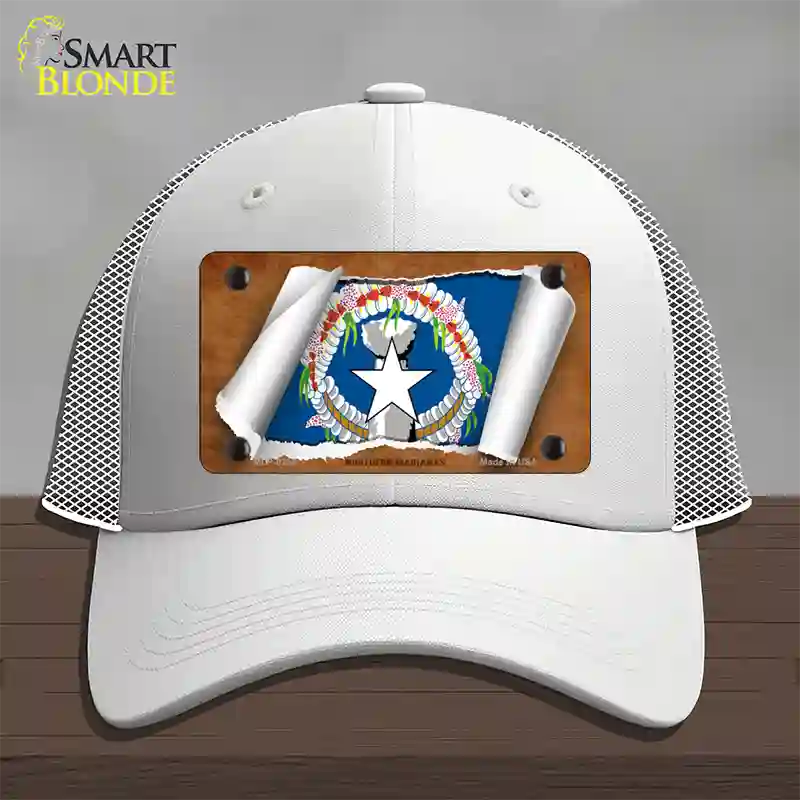 Northern Marianas Flag Scroll Novelty License Plate Hat Mesh / White