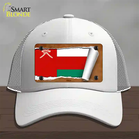 Oman Flag Scroll Novelty License Plate Hat Mesh / White