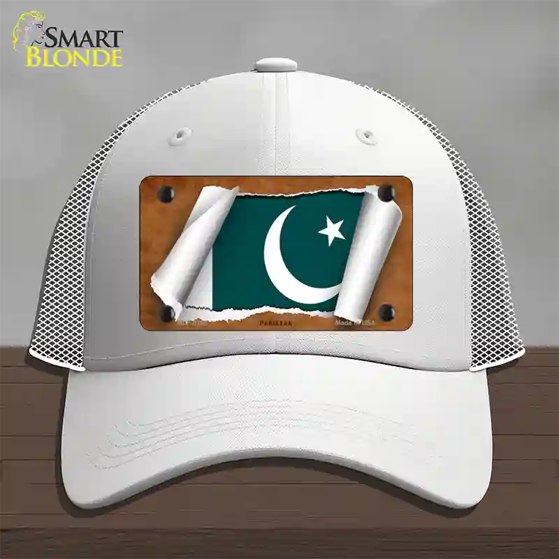 Pakistan Flag Scroll Novelty License Plate Hat Mesh / White