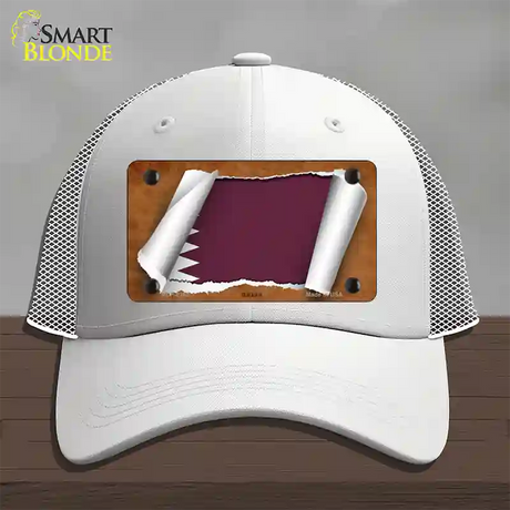 Qatar Flag Scroll Novelty License Plate Hat Mesh / White