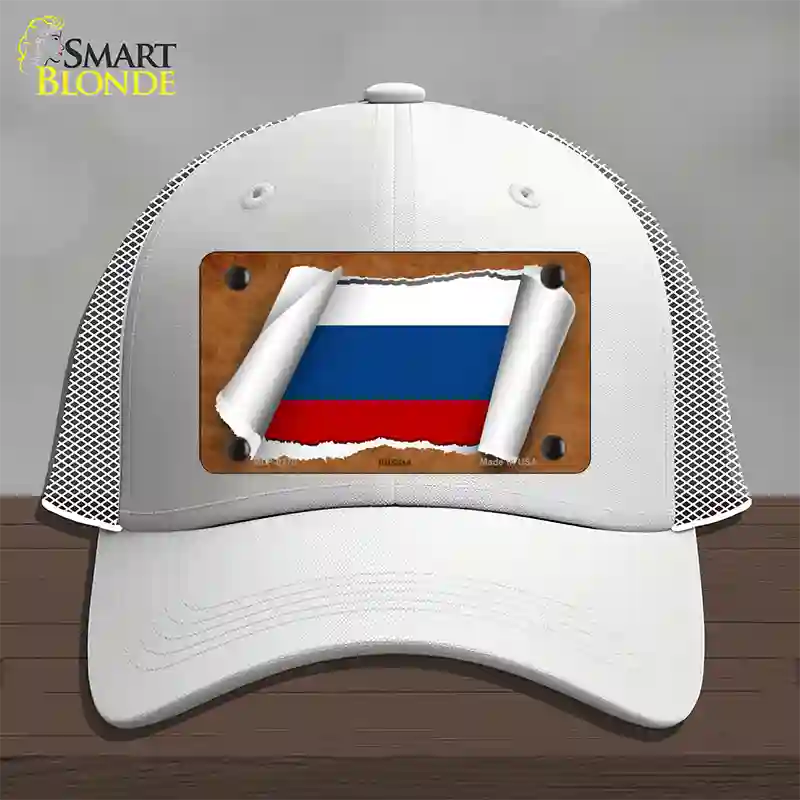 Russia Flag Scroll Novelty License Plate Hat Mesh / White