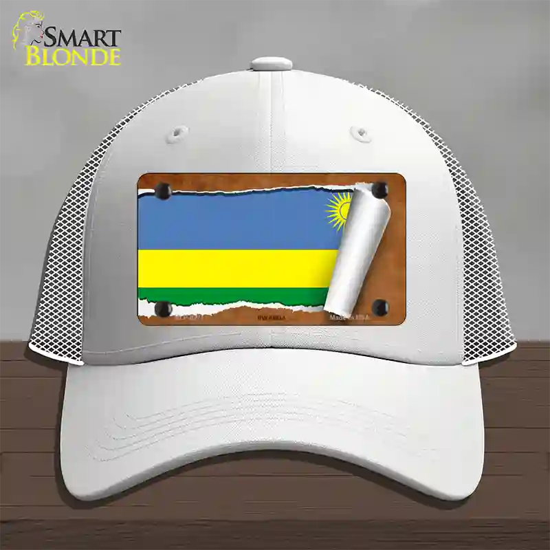 Rwanda Flag Scroll Novelty License Plate Hat Mesh / White