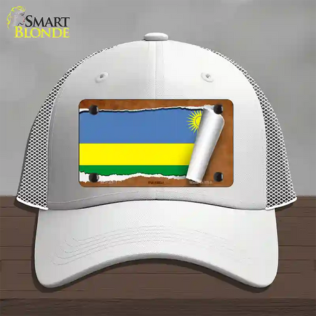 Rwanda Flag Scroll Novelty License Plate Hat Mesh / White