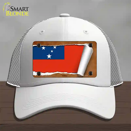 Samoa Flag Scroll Novelty License Plate Hat Mesh / White