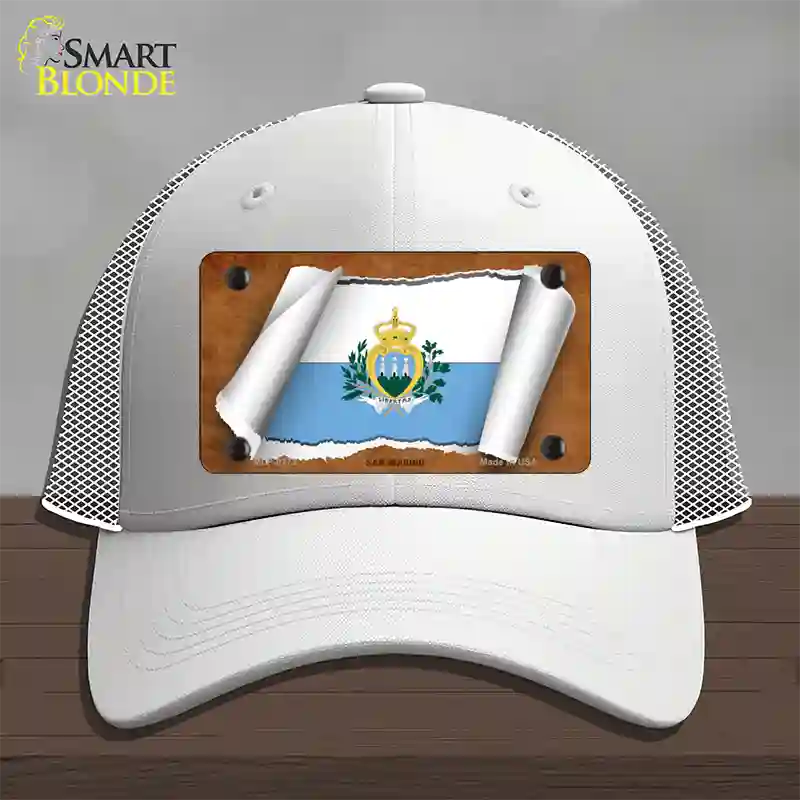 San Marino Flag Scroll Novelty License Plate Hat Mesh / White