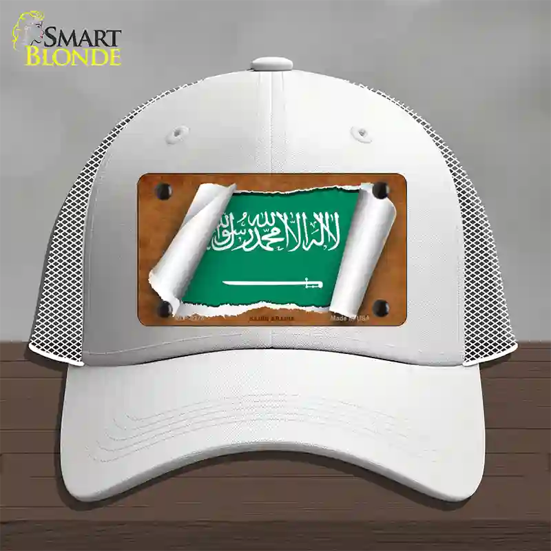 Saudi Arabia Flag Scroll Novelty License Plate Hat Mesh / White