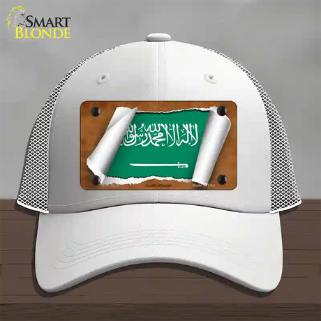 Saudi Arabia Flag Scroll Novelty License Plate Hat Mesh / White