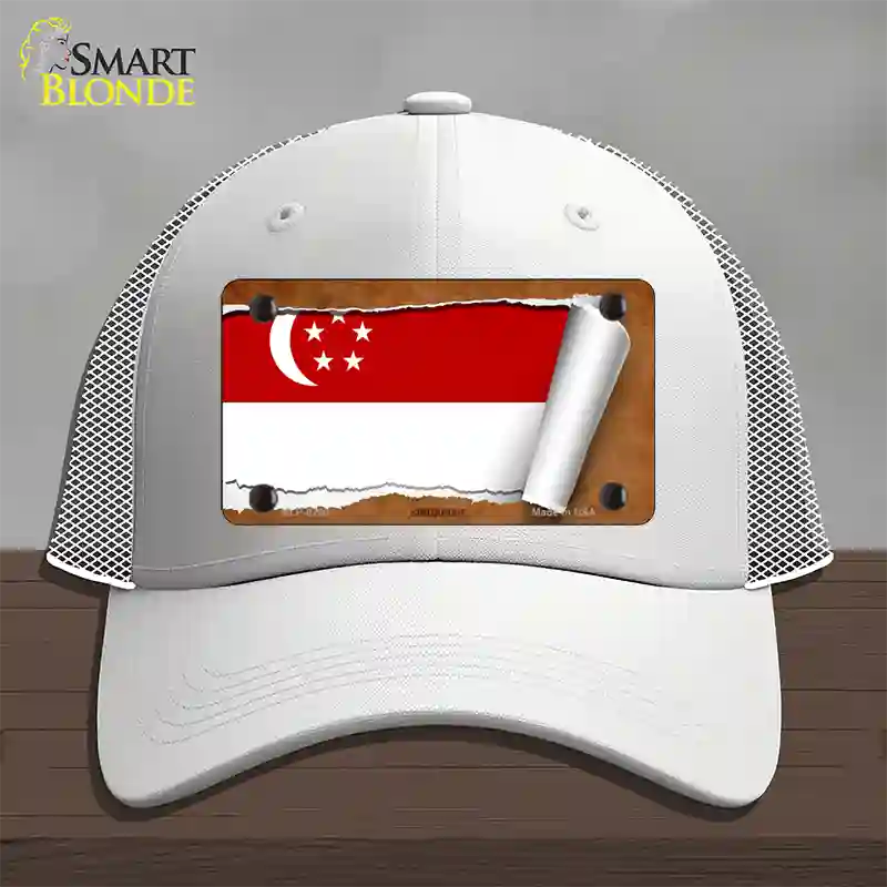 Singapore Flag Scroll Novelty License Plate Hat Mesh / White