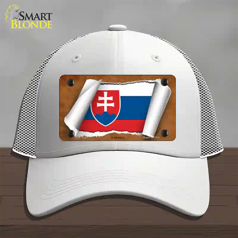 Slovakia Flag Scroll Novelty License Plate Hat Mesh / White